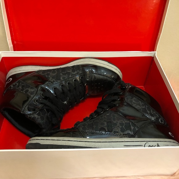 COACH - NORRA STYLE - BLACK SIGNATURE CANVAS & LEATHER WOMEN’S HIGHTOPS - SZ 7 - Picture 11 of 12